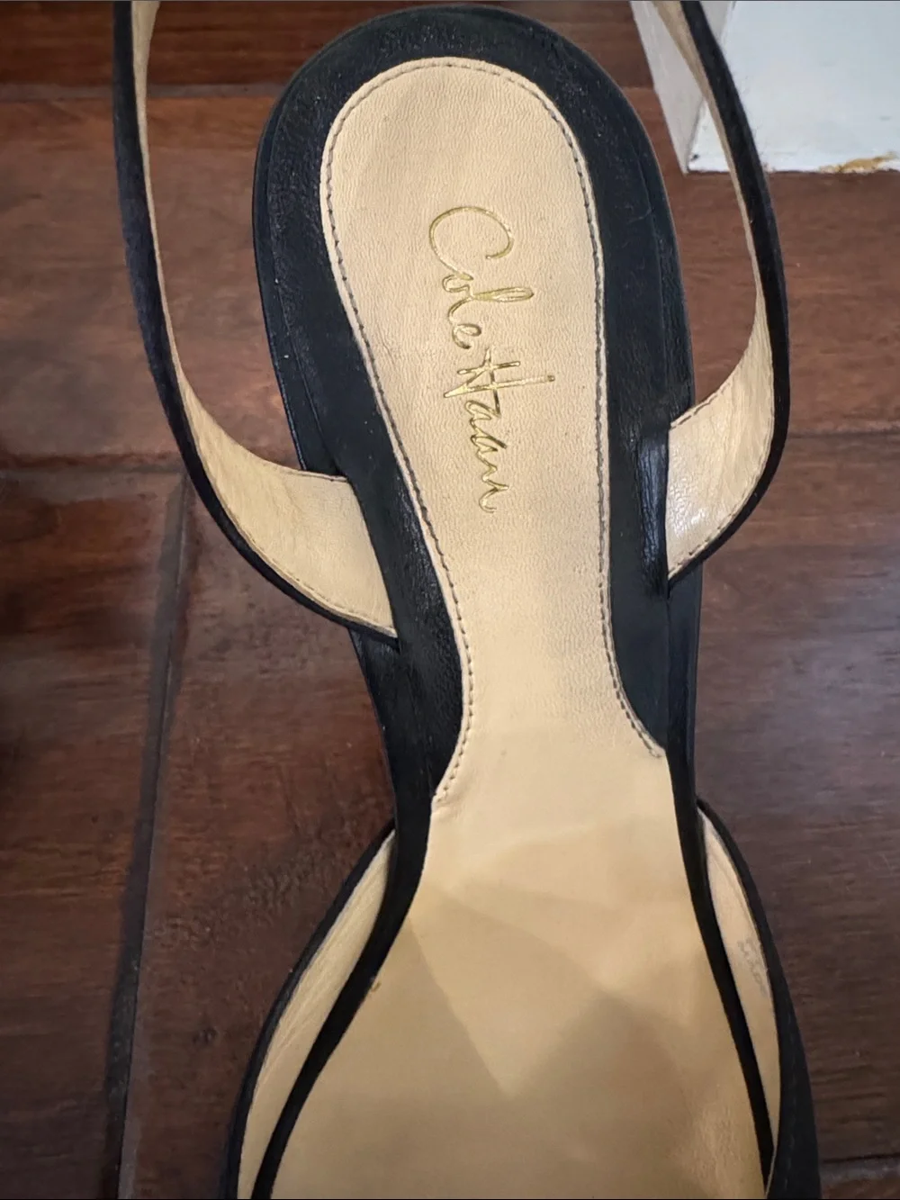 Cole Haan Black Open-Toe Slingback Heels with Neutral Insole